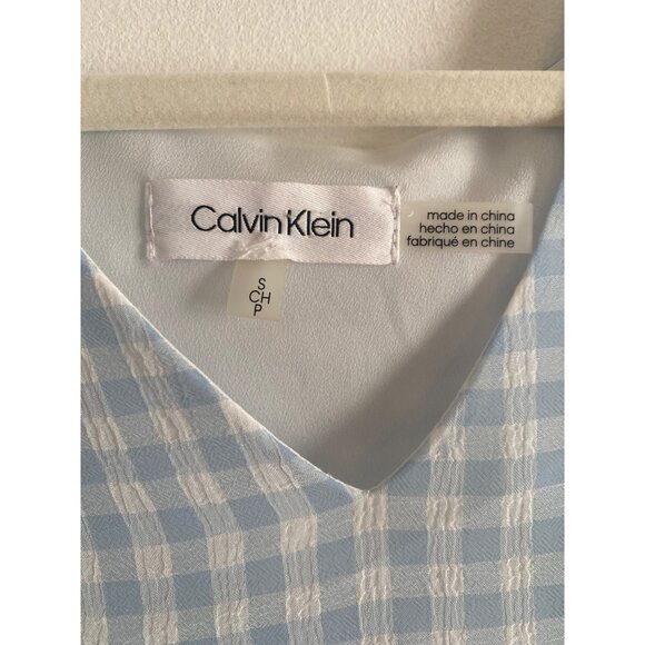 Calvin Klein Blue & White Gingham Ruffle Sleeve Blouse Size S - Picture 4 of 6